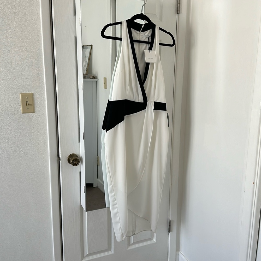 White with black dress